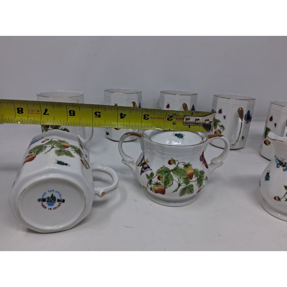 Set Ardalt Japan Cream&Covered Sugar set with 7cups Buttcmerflies&Strawberries A - Picture 13 of 16